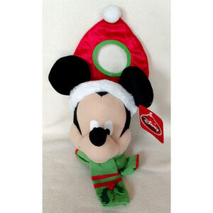 Disney Mickey Mouse Christmas Plush Door Knob Hanger Santa Hat & Scarf NEW W/TAG
